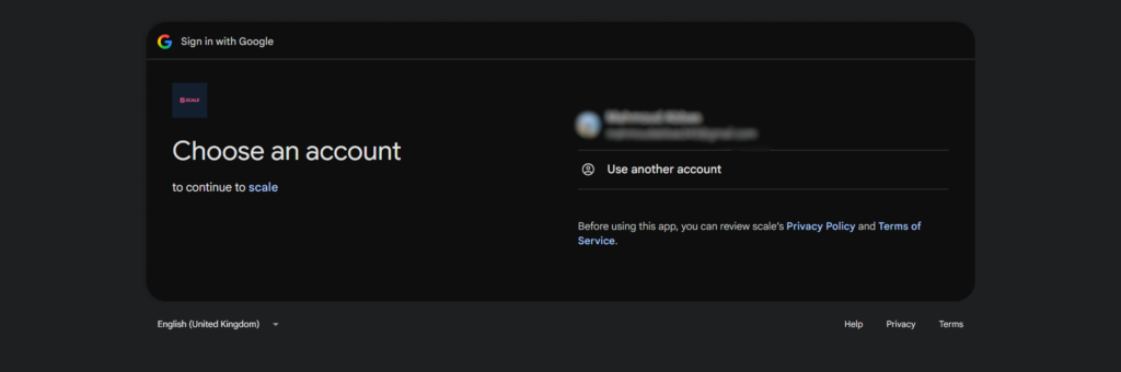 Google authorization screen showing the access requested by Scale